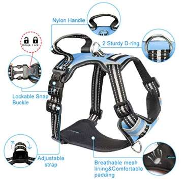 WINSEE No Pull Dog Harness with 4 Snap Buckles, Reflective with Front & Back 2 Leash Hooks and an Easy Control Handle NO Need Go Over Dog’s Head