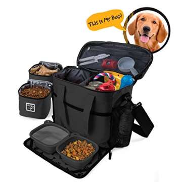 Mobile Dog Gear Week Away Dog Travel Bag (15"x7"x14", Black) - Includes 2 Pet Food Storage Container...