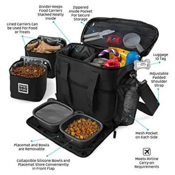 Mobile Dog Gear Week Away Dog Travel Bag (15"x7"x14", Black) - Includes 2 Pet Food Storage Containers + 2 Collapsible Dog Water Bowls - Airline Approved Dog Travel Accessories, Great for Weekend Trips