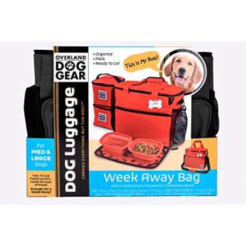 Mobile Dog Gear Week Away Dog Travel Bag (15"x7"x14", Black) - Includes 2 Pet Food Storage Containers + 2 Collapsible Dog Water Bowls - Airline Approved Dog Travel Accessories, Great for Weekend Trips