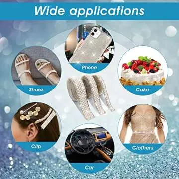 DSLSQD 3 Rolls Pearl Ribbon Self Adhesive Pearl Rhinestone Ribbon Pearl Stickers Crystal Pearl Strips Rhinestone Strips Pearl Trim for Crafts DIY Wedding Birthday Party Phone Shoes Decoration