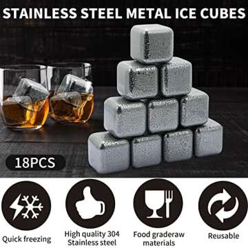 NANASO Metal Ice Cube Set – 18Pcs Reusable Whiskey Stones