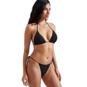 MOSHENGQI Women Sexy Brazilian Bikini 2 Piece Spaghetti Strap Top Thong Swimsuit Bathing Suit(M,0Solid Black)