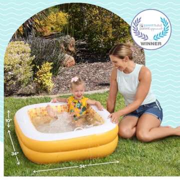 GRIP A POOL Baby Pool with Cushioned Floor, Handles and Drain - Skin Safe Small Square Inflatable Kiddie Pool, Mini Bathtub and Ball Pit for Babies, Infants & Toddlers 1-3, 34" Orange Burst