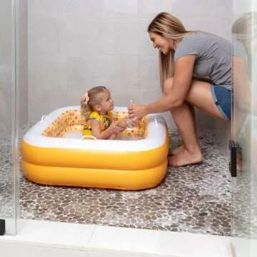 GRIP A POOL Baby Pool with Cushioned Floor, Handles and Drain - Skin Safe Small Square Inflatable Kiddie Pool, Mini Bathtub and Ball Pit for Babies, Infants & Toddlers 1-3, 34" Orange Burst