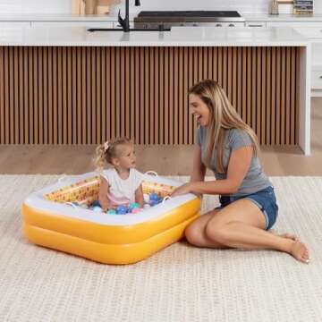 GRIP A POOL Baby Pool with Cushioned Floor, Handles and Drain - Skin Safe Small Square Inflatable Kiddie Pool, Mini Bathtub and Ball Pit for Babies, Infants & Toddlers 1-3, 34" Orange Burst