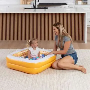 GRIP A POOL Baby Pool with Cushioned Floor, Handles and Drain - Skin Safe Small Square Inflatable Kiddie Pool, Mini Bathtub and Ball Pit for Babies, Infants & Toddlers 1-3, 34" Orange Burst