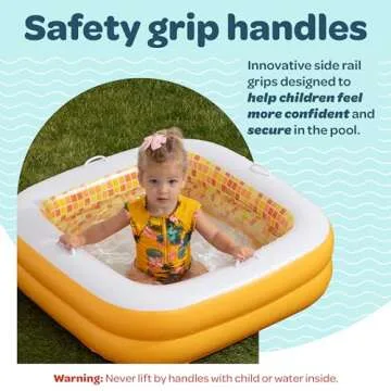 GRIP A POOL Baby Pool with Cushioned Floor, Handles and Drain - Skin Safe Small Square Inflatable Kiddie Pool, Mini Bathtub and Ball Pit for Babies, Infants & Toddlers 1-3, 34" Orange Burst
