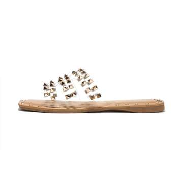 Cape Robbin Amisha Stylish Slide Sandals for Women - Womens Sandals with Gold Spikes - Studded Open-...