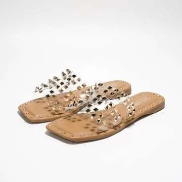 Cape Robbin Amisha Stylish Slide Sandals for Women - Womens Sandals with Gold Spikes - Studded Open-toe Summer Slides for Women - Slip-On Women's Sandals
