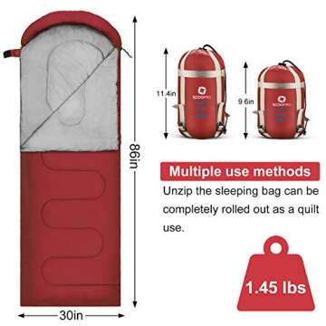 ECOOPRO Warm Weather Sleeping Bag - Lightweight, Waterproof & Compact for Camping and Backpacking