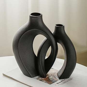 Lvases Snuggle Hollow Modern Ceramic Vase Set of 2, Mid Century Nordic Aesthetic Decorative Vase Decorative Vases for Home Table Decor (Matte Black W 6.3" X H 8.4")