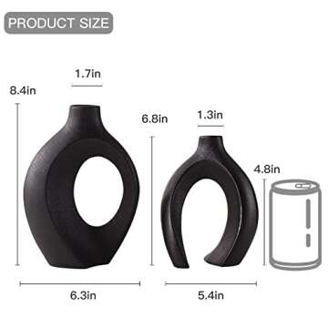 Lvases Snuggle Hollow Modern Ceramic Vase Set of 2, Mid Century Nordic Aesthetic Decorative Vase Decorative Vases for Home Table Decor (Matte Black W 6.3" X H 8.4")