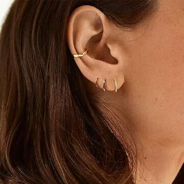 Poxtex Small Gold Huggie Hoop Earrings Set for Women Men Hypoallergenic 14K Gold Plated Stack Cartil...