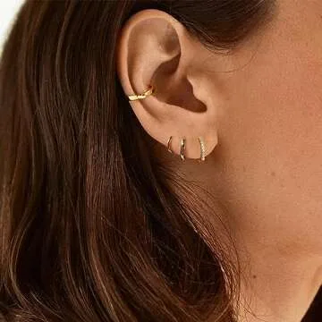 Poxtex Small Gold Huggie Hoop Earrings Set for Women Men Hypoallergenic 14K Gold Plated Stack Cartil...