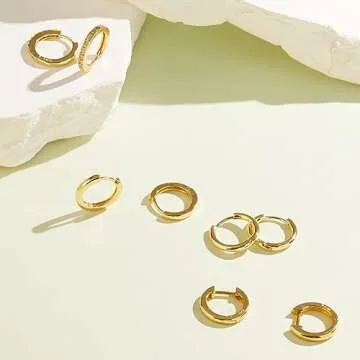 Poxtex Small Gold Huggie Hoop Earrings Set for Women Men Hypoallergenic 14K Gold Plated Stack Cartilage Earrings Sets for Multiple Piercing Lightweight Mini Thin Cute Dainty Trendy Clip On Jewelry Gifts