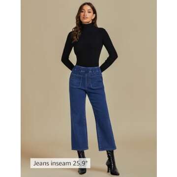 luvamia Jeans for Women Pull On High Waisted Cropped Jeans Denim Pants Stretchy Classic Blue Jeans f...