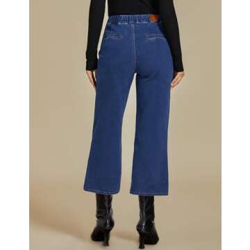 luvamia Jeans for Women Pull On High Waisted Cropped Jeans Denim Pants Stretchy Classic Blue Jeans for Women Trendy Womens Capri Jeans Wide Leg Denim Pants for Women Size X-Large Fits Size 16 Size 18
