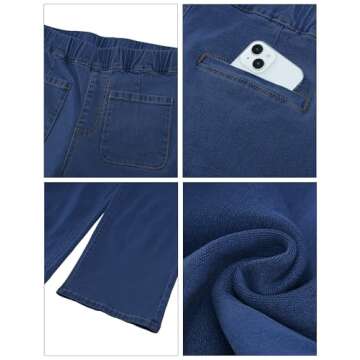 luvamia Jeans for Women Pull On High Waisted Cropped Jeans Denim Pants Stretchy Classic Blue Jeans for Women Trendy Womens Capri Jeans Wide Leg Denim Pants for Women Size X-Large Fits Size 16 Size 18