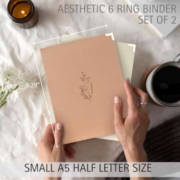 Aesthetic 6 Ring A5 Binder Set of 2 - The Perfect Small 0.75 Inch Planner Binder for Journaling or Collections - Refillable Notebook Holder with Pocket