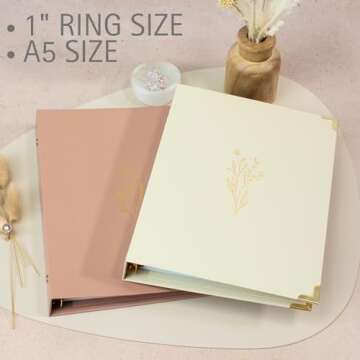Aesthetic 6 Ring A5 Binder Set of 2 - The Perfect Small 0.75 Inch Planner Binder for Journaling or Collections - Refillable Notebook Holder with Pocket