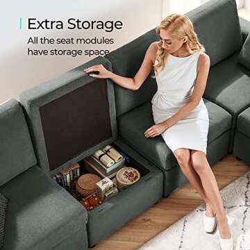 LINSY HOME Modular Sectional Sofa, Convertible Couch with Storage, Memory Foam, Set Ottomans, Small Loveseat Sofa Chaise for Space, Living Room, Dark Gray, (S900-B11-22)