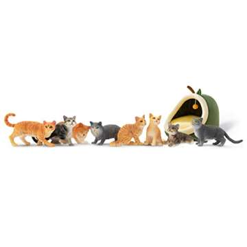 Toymany 8PCS Grey & Orange Cat Figurines Set, Realistic Cat Figures Kitten Toys, Cat Cake Toppers Ch...