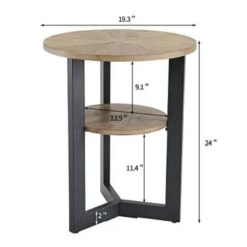 MODERION Round End Table with Storage, Solid Wood Sofa Side Table with Metal Frame, Corner Table,Bes...