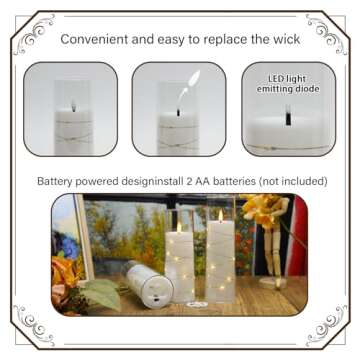 Nimiko Flickering Flameless LED Candles,Battery Operated Candles 9 Pcs with Embedded Star String,Acr...