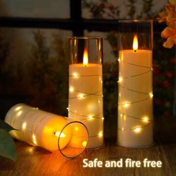 Nimiko Flickering Flameless LED Candles,Battery Operated Candles 9 Pcs with Embedded Star String,Acrylic LED Pillar Candles with Remote,Suitable for Home Decoration to Create an Atmosphere（White）