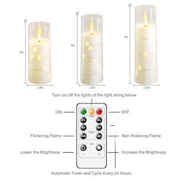 Nimiko Flickering Flameless LED Candles,Battery Operated Candles 9 Pcs with Embedded Star String,Acrylic LED Pillar Candles with Remote,Suitable for Home Decoration to Create an Atmosphere（White）