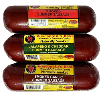 Wisconsin's Best & Wisconsin Cheese Company - Gourmet Variety 100% Wisconsin Cheese & Original, Garlic & Jalapeno Cheddar Summer Sausage Sampler Holiday Christmas Gift Basket.