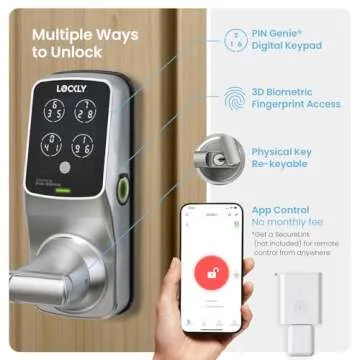 Lockly Secure Plus Bluetooth Smart Door Lock, Keyless Entry with PIN Genie® Digital Keypad, 3D Biometric Fingerprint Sensor Front Door Lock with Handle, Voice Control & Auto Lock - Latch Edition