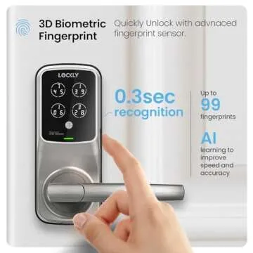 Lockly Secure Plus Bluetooth Smart Door Lock, Keyless Entry with PIN Genie® Digital Keypad, 3D Biometric Fingerprint Sensor Front Door Lock with Handle, Voice Control & Auto Lock - Latch Edition
