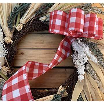 Red & White Buffalo Plaid Ribbon - 2 1/2" x 10 Yards, Wired Edge, Wreath, Farmhouse Decor, Garland, ...