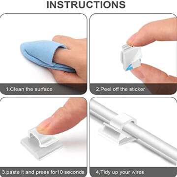 50pcs Adhesive Cable Clips, Wire Clips, Car Cable Organizer, Cable Holder, Cable Wire Management, Cable Holder for Car, Office and Home（Included S Size and M Size Cable Clips White