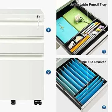 DEVAISE 3-Drawer Mobile File Cabinet with Lock, 19.7" Depth, Legal/Letter Size, White