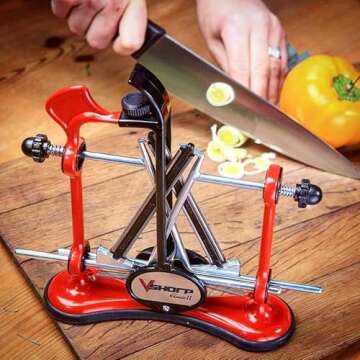 Warthog V-Sharp A4 Professional Knife Sharpener, Ideal for Cooks, Fishermen, Hunters, 325 Grit Diamond Rods with Adjustable Angles, Metal Frame Construction, Red