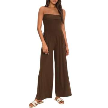 Darong Women's Summer Dressy Casual Jumpsuits Spaghetti Straps Wide Leg One Pieces Jumpsuit Outfit 9052 Coffee S