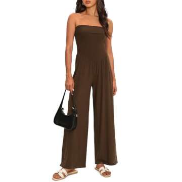Darong Women's Summer Dressy Casual Jumpsuits Spaghetti Straps Wide Leg One Pieces Jumpsuit Outfit 9052 Coffee S