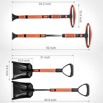 Maxlander 42" Snow Brush Ice Scrapers for Car Windshield, 4-in-1 Extendable Snow Shovel Emergency Snow Scraper for Car, 180° Pivoting Head Snow Broom for Car Truck SUV