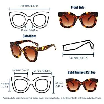 Freckles Mark Thick Fashion Butterfly Sunglasses for Women Trendy Round Cat Eye Sun Glasses (Tortoise Brown, 45)