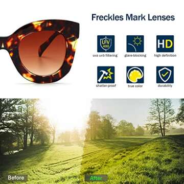 Freckles Mark Thick Fashion Butterfly Sunglasses for Women Trendy Round Cat Eye Sun Glasses (Tortoise Brown, 45)