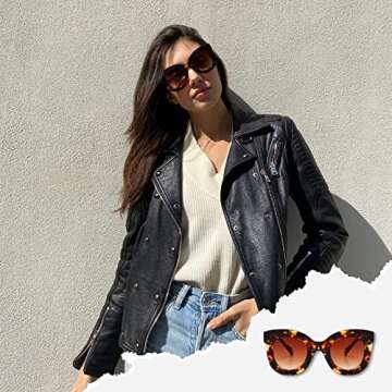 Freckles Mark Thick Fashion Butterfly Sunglasses for Women Trendy Round Cat Eye Sun Glasses (Tortoise Brown, 45)