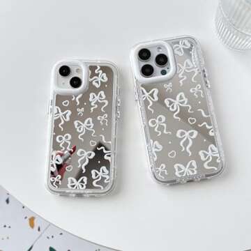 FLIRACON Love Heart Bow Plating Mirror Soft Phone Case for iPhone 13 Pro - Chic Protection in Silver