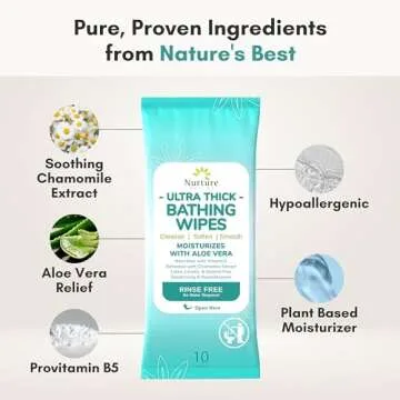 Nurture XL Ultra Thick Body Wipes for Adults w/Aloe | 40 Extra Large Disposable Cloth Wet Cleansing No Rinse Bathing Washcloths, Waterless Shower | Bath Wipe for Women, Men & Elderly