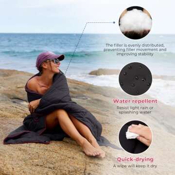 KingCamp Camping Blanket Lightweight, Multifunctional Warm Puffy Outdoor Blanket with Snap Button, Water Repellent, Backpacking Quilt for Travel, Airplane, Hiking, Picnic