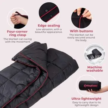 KingCamp Camping Blanket Lightweight, Multifunctional Warm Puffy Outdoor Blanket with Snap Button, Water Repellent, Backpacking Quilt for Travel, Airplane, Hiking, Picnic