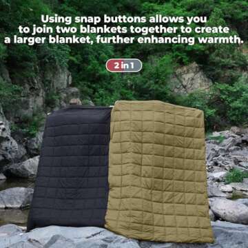 KingCamp Camping Blanket Lightweight, Multifunctional Warm Puffy Outdoor Blanket with Snap Button, Water Repellent, Backpacking Quilt for Travel, Airplane, Hiking, Picnic