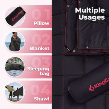 KingCamp Camping Blanket Lightweight, Multifunctional Warm Puffy Outdoor Blanket with Snap Button, Water Repellent, Backpacking Quilt for Travel, Airplane, Hiking, Picnic